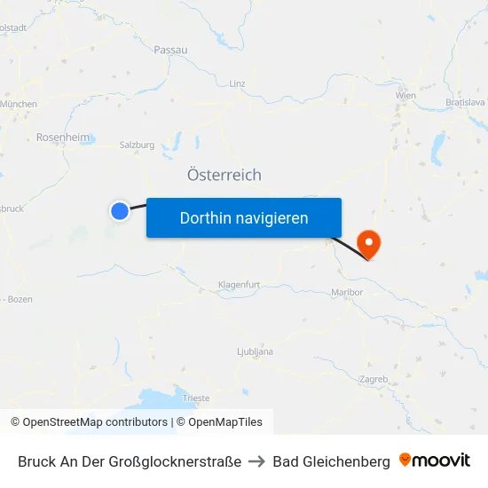 Bruck An Der Großglocknerstraße to Bad Gleichenberg map
