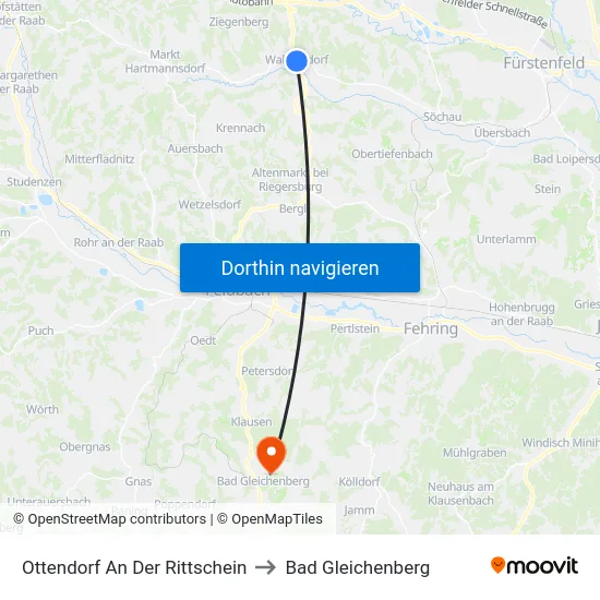 Ottendorf An Der Rittschein to Bad Gleichenberg map