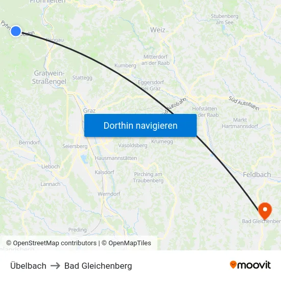 Übelbach to Bad Gleichenberg map