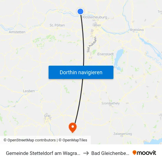 Gemeinde Stetteldorf am Wagram to Bad Gleichenberg map