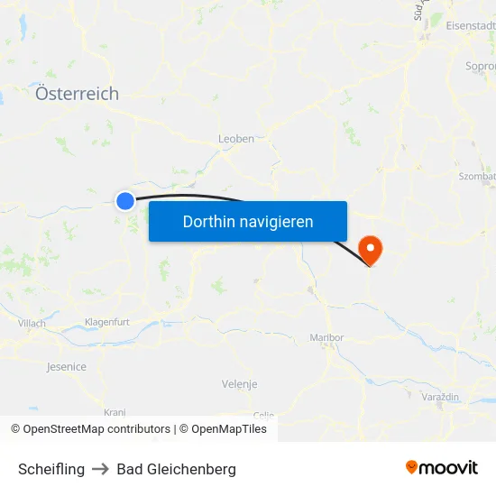 Scheifling to Bad Gleichenberg map