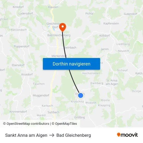 Sankt Anna am Aigen to Bad Gleichenberg map