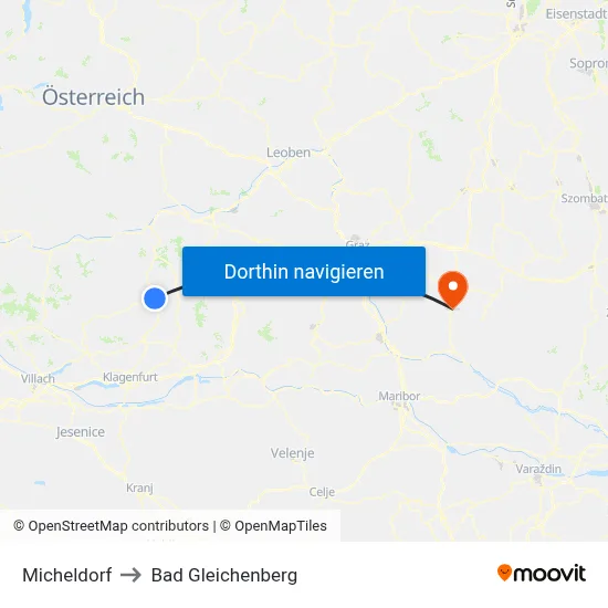 Micheldorf to Bad Gleichenberg map