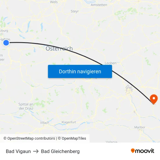 Bad Vigaun to Bad Gleichenberg map