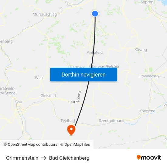 Grimmenstein to Bad Gleichenberg map