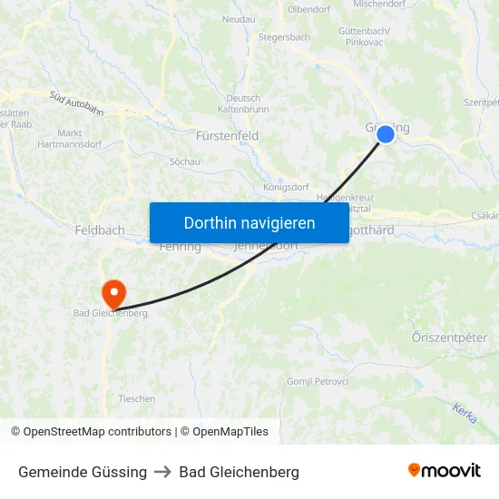 Gemeinde Güssing to Bad Gleichenberg map