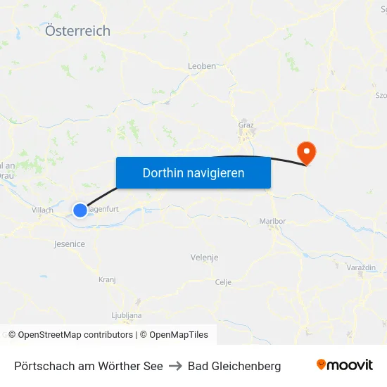 Pörtschach am Wörther See to Bad Gleichenberg map