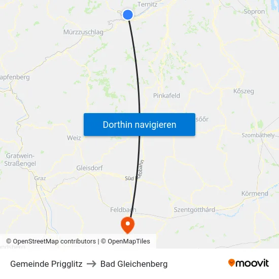 Gemeinde Prigglitz to Bad Gleichenberg map