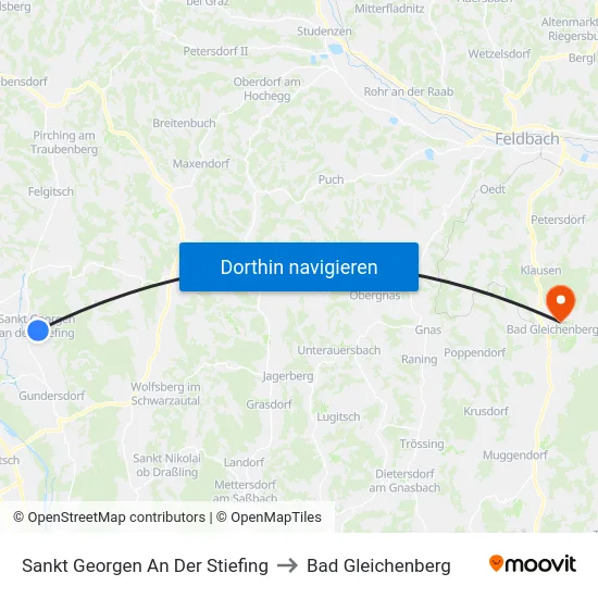 Sankt Georgen An Der Stiefing to Bad Gleichenberg map