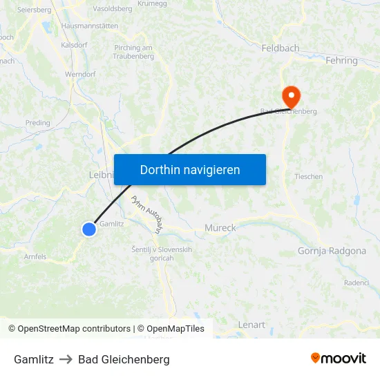 Gamlitz to Bad Gleichenberg map