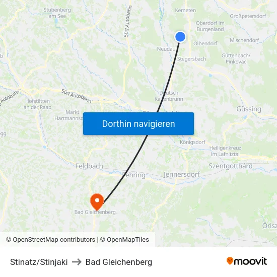 Stinatz/Stinjaki to Bad Gleichenberg map