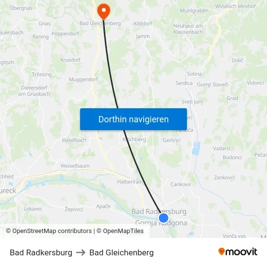 Bad Radkersburg to Bad Gleichenberg map
