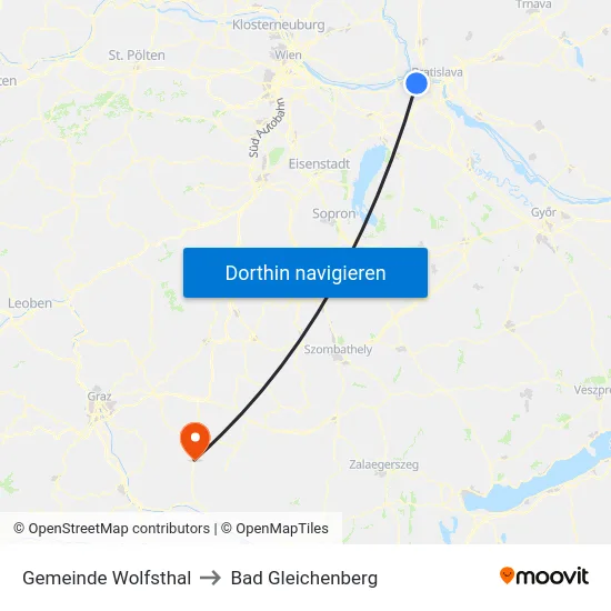 Gemeinde Wolfsthal to Bad Gleichenberg map