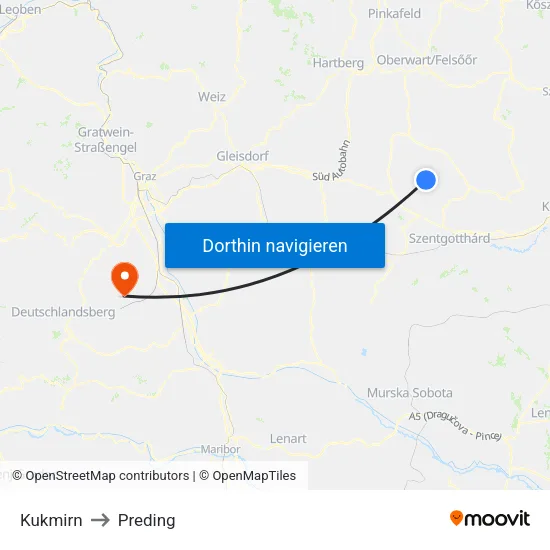 Kukmirn to Preding map