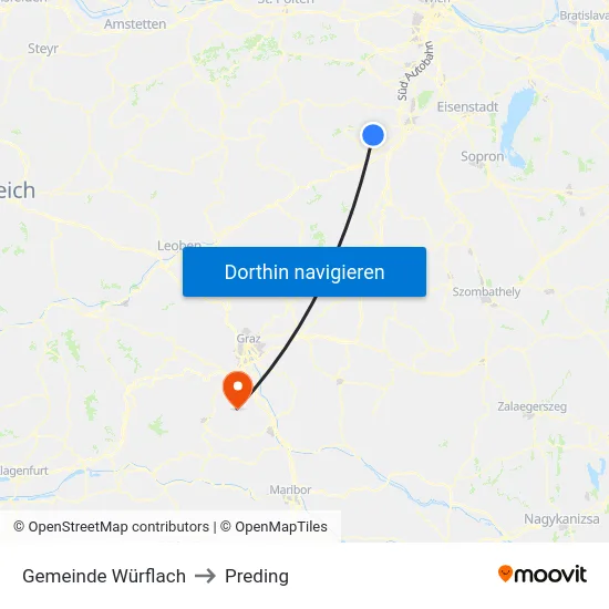 Gemeinde Würflach to Preding map