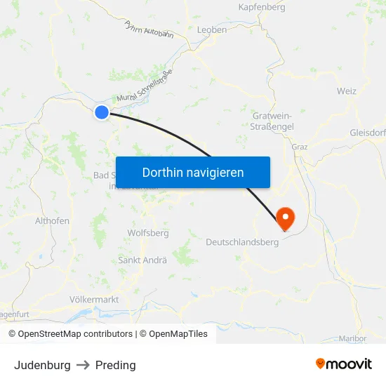 Judenburg to Preding map