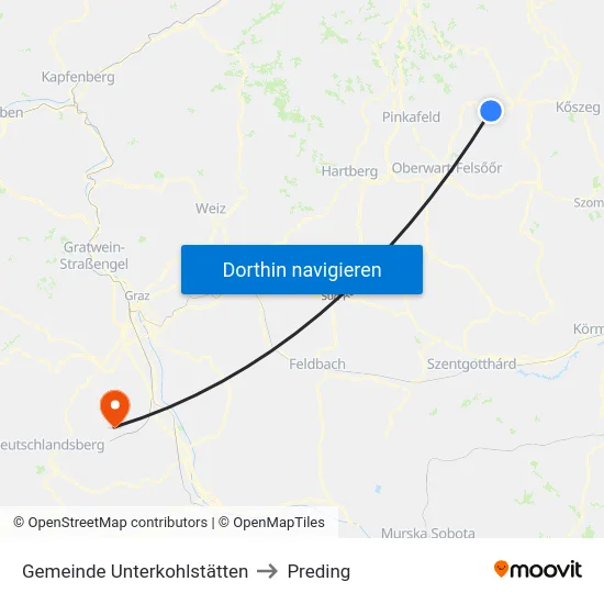 Gemeinde Unterkohlstätten to Preding map