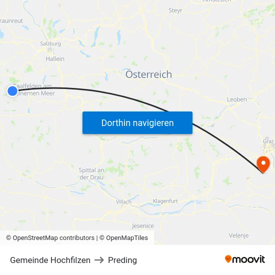 Gemeinde Hochfilzen to Preding map