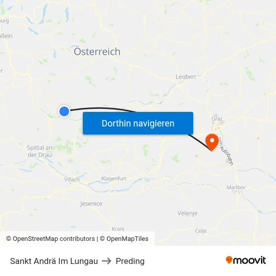 Sankt Andrä Im Lungau to Preding map