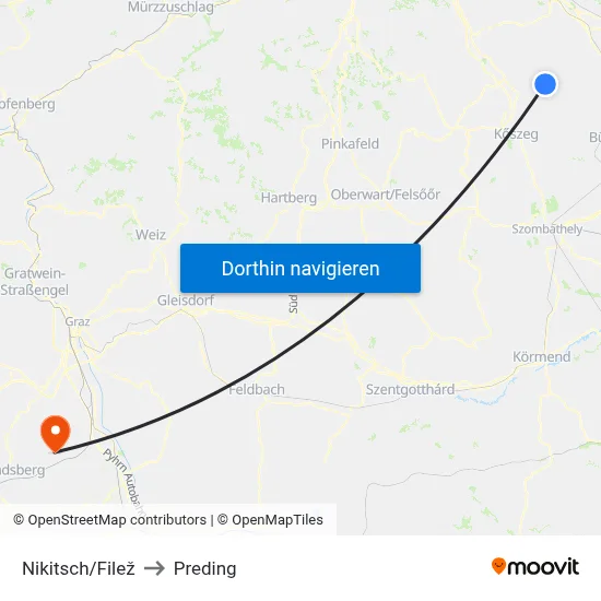 Nikitsch/Filež to Preding map