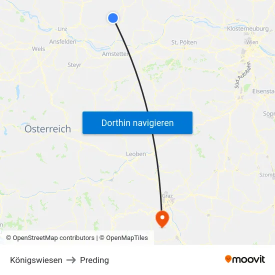 Königswiesen to Preding map
