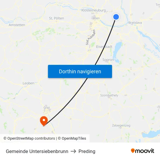 Gemeinde Untersiebenbrunn to Preding map
