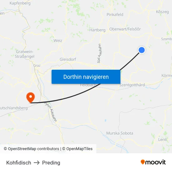 Kohfidisch to Preding map