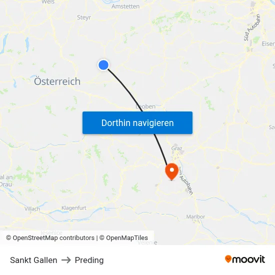 Sankt Gallen to Preding map