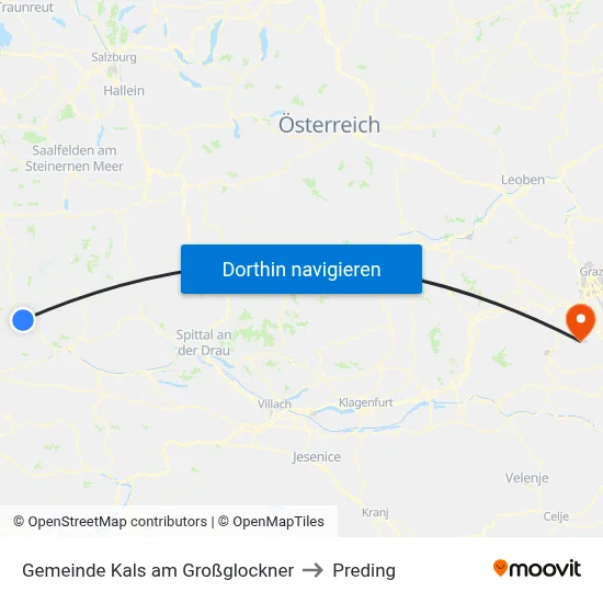 Gemeinde Kals am Großglockner to Preding map