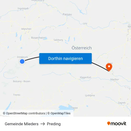 Gemeinde Mieders to Preding map