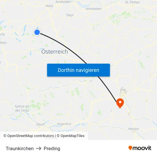 Traunkirchen to Preding map
