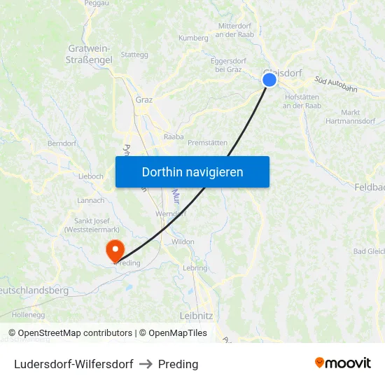 Ludersdorf-Wilfersdorf to Preding map