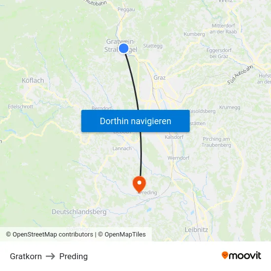 Gratkorn to Preding map