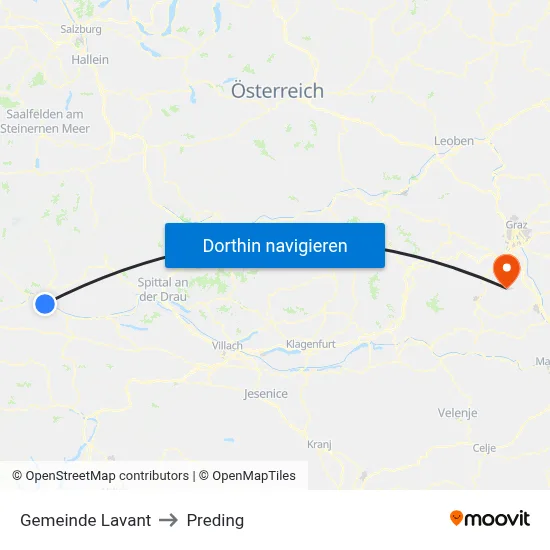 Gemeinde Lavant to Preding map