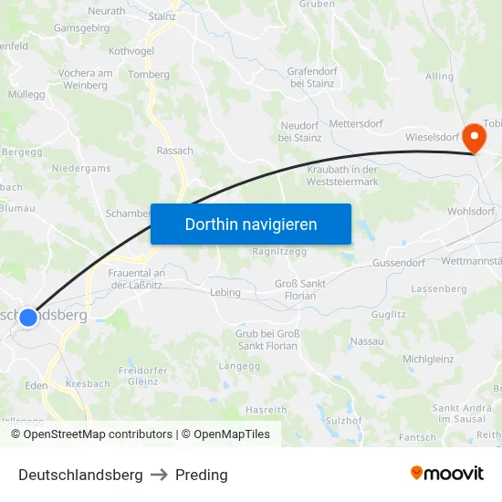 Deutschlandsberg to Preding map