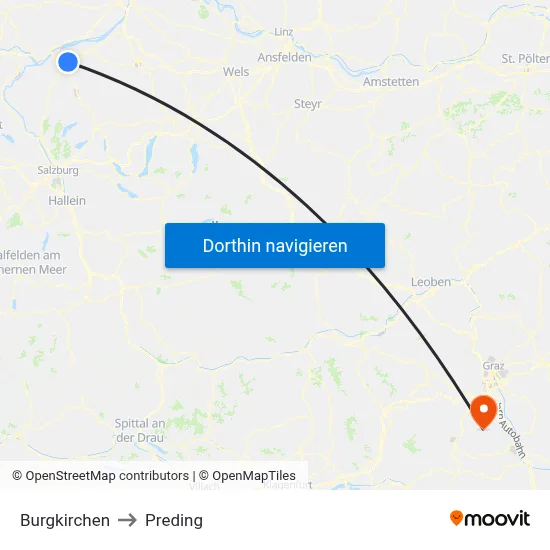 Burgkirchen to Preding map