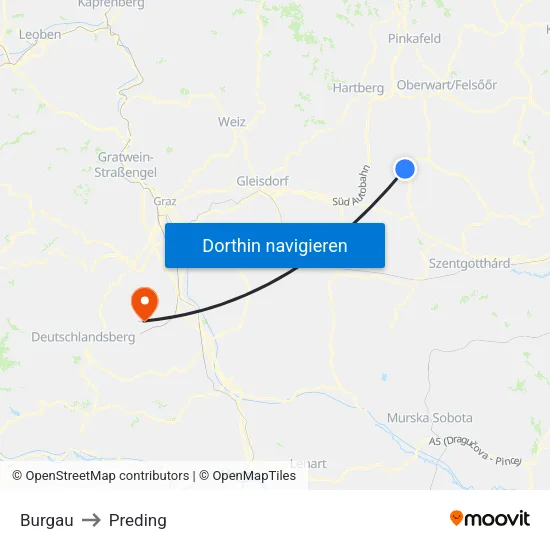 Burgau to Preding map