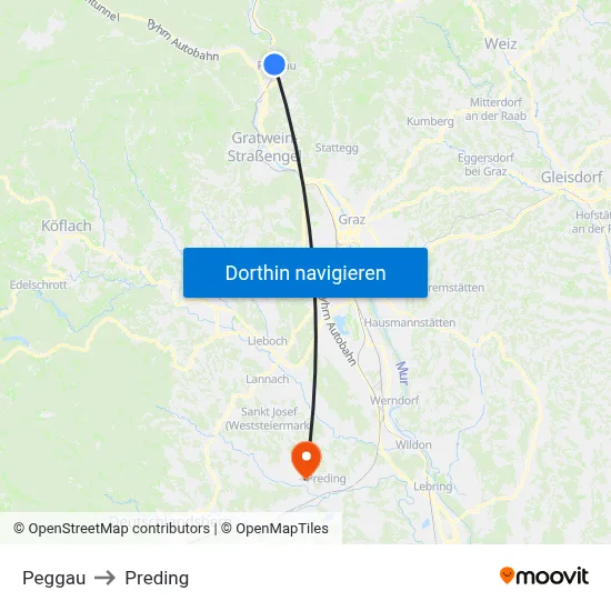 Peggau to Preding map
