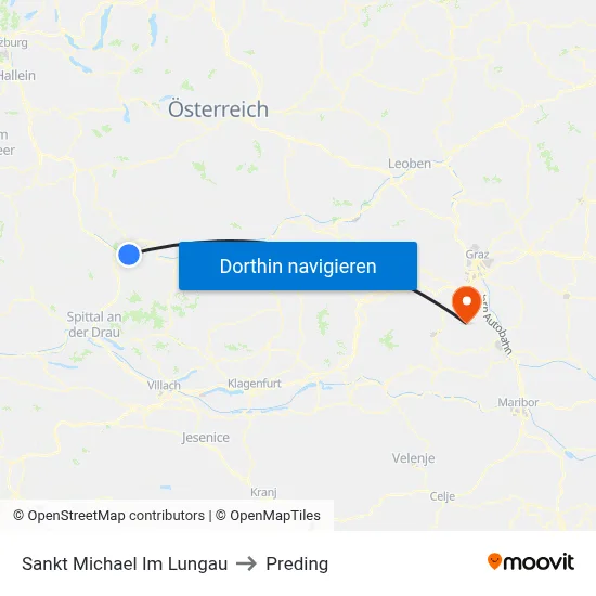 Sankt Michael Im Lungau to Preding map