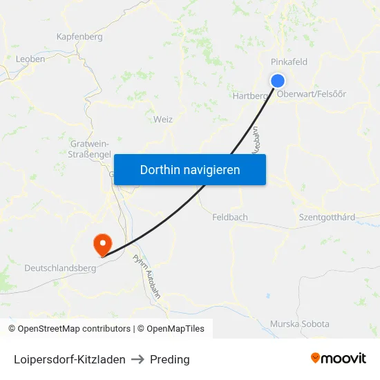 Loipersdorf-Kitzladen to Preding map
