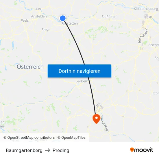 Baumgartenberg to Preding map