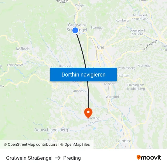 Gratwein-Straßengel to Preding map