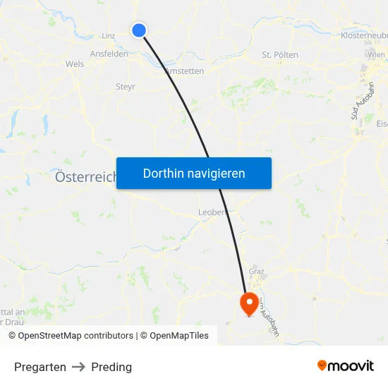 Pregarten to Preding map