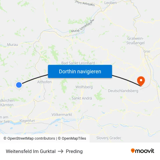 Weitensfeld Im Gurktal to Preding map