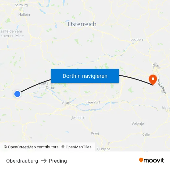 Oberdrauburg to Preding map