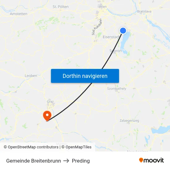 Gemeinde Breitenbrunn to Preding map