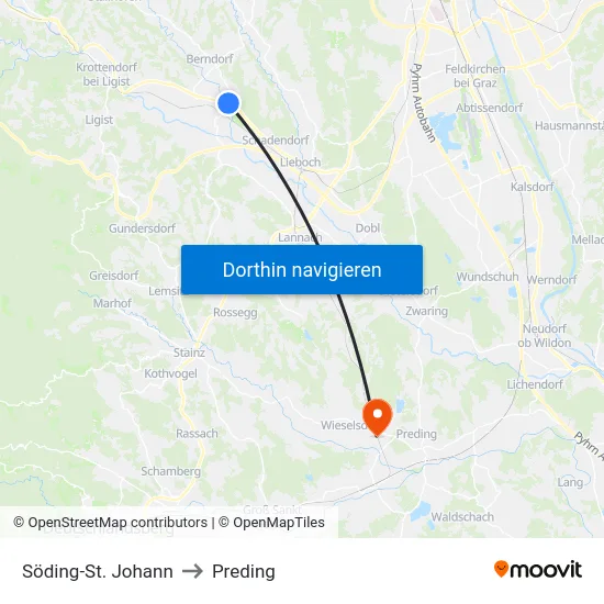 Söding-St. Johann to Preding map