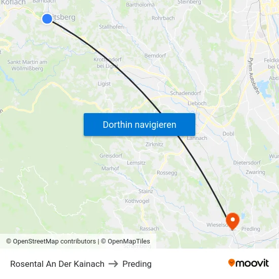 Rosental An Der Kainach to Preding map