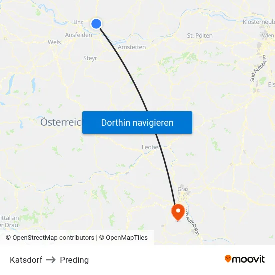 Katsdorf to Preding map