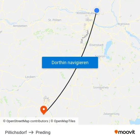 Pillichsdorf to Preding map
